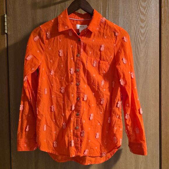 Anthropologie Maeve Classic Embroidered Pineapple Buttondown Shirt - Picture 2 of 11